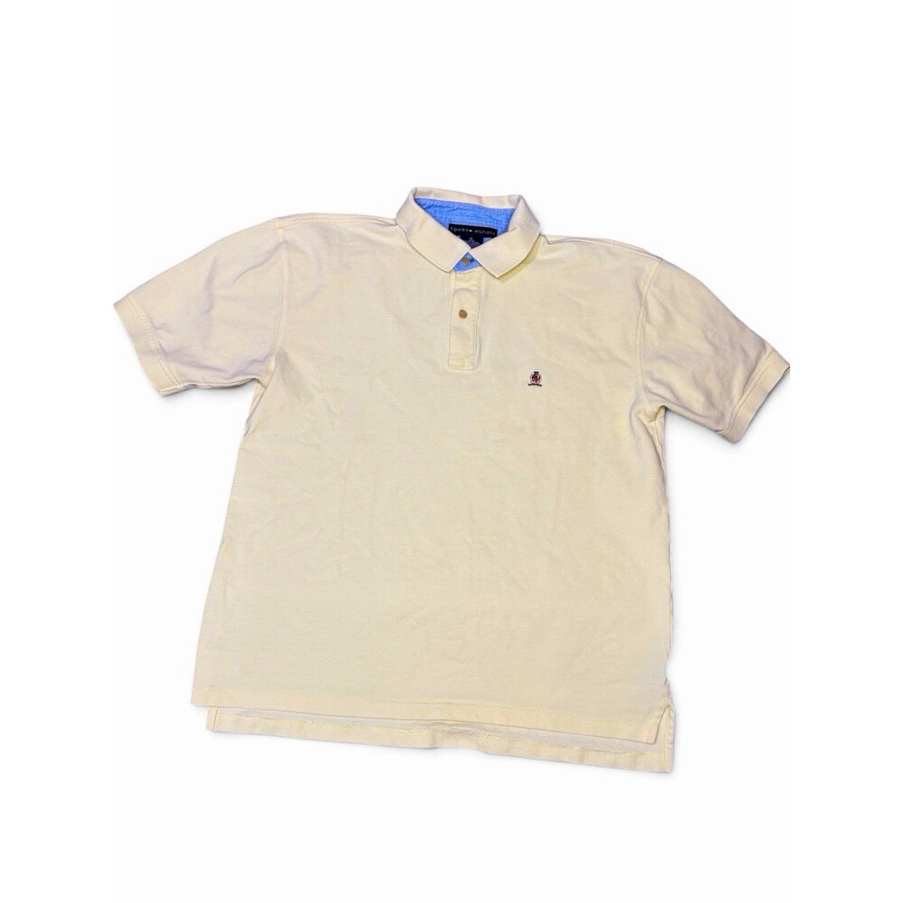 Vintage 90s Tommy Hilfiger Embroidered Crest Polo Shirt Butter Yellow Men's XL